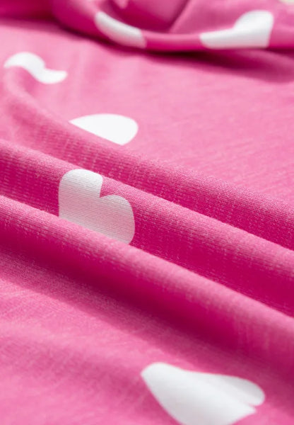 Heart Round Neck Long Sleeve Top and Elastic Waist Shorts Set - Treasured Gift's & More
