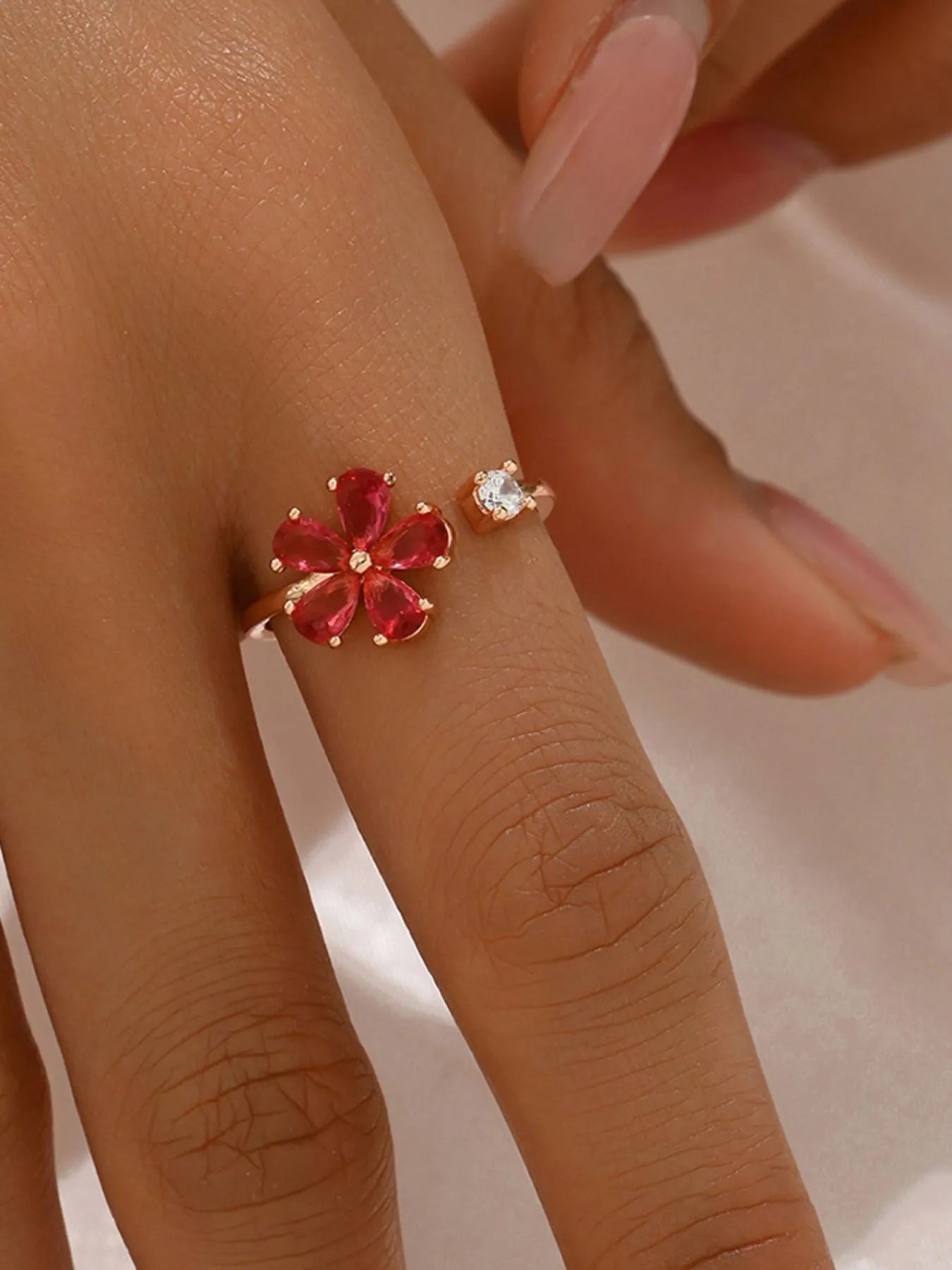 18K Gold-Plated Stainless Steel Zircon Flower Ring - Treasured Gift's & More