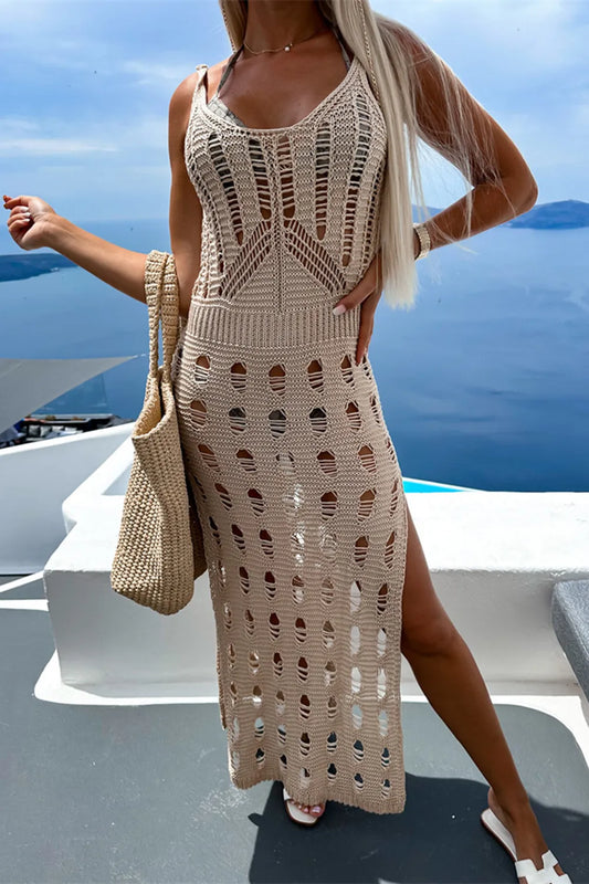 Openwork Slit Scoop Neck Sleeveless Cover Up - Treasured Gift's & More