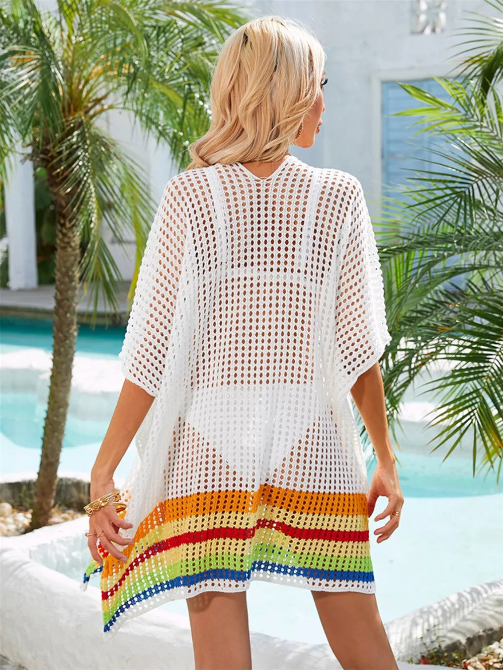 Slit Openwork V-Neck Half Sleeve Cover-Up - Treasured Gift's & More