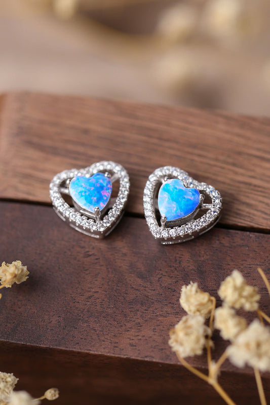 925 Sterling Silver Opal Heart Stud Earrings - Treasured Gift's & More