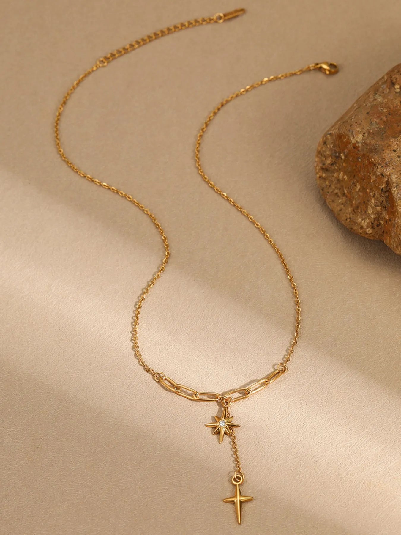 18K Gold-Plated Star Cross Pendant Necklace - Treasured Gift's & More
