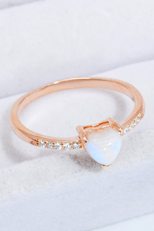 Natural Moonstone Heart 18K Rose Gold-Plated Ring - Treasured Gift's & More