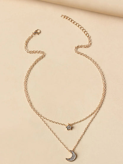 Double Layered Star and Moon Pendant Necklace - Treasured Gift's & More