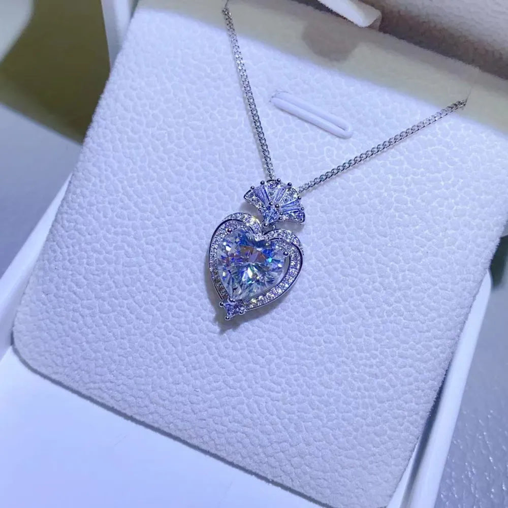 3 Carat Moissanite 925 Sterling Silver Heart Pendant Necklace - Treasured Gift's & More