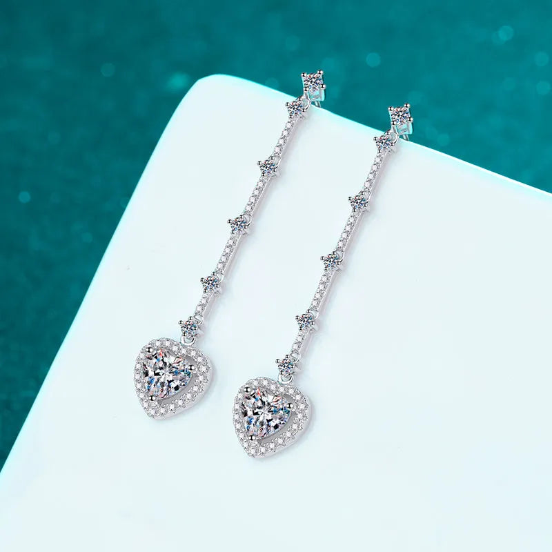 2 Carat Moissanite Zircon 925 Sterling Silver Heart Earrings - Treasured Gift's & More