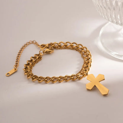 Stainless Steel Imitation Gemstone Cross Shape Pendant Bracelet - Treasured Gift's & More