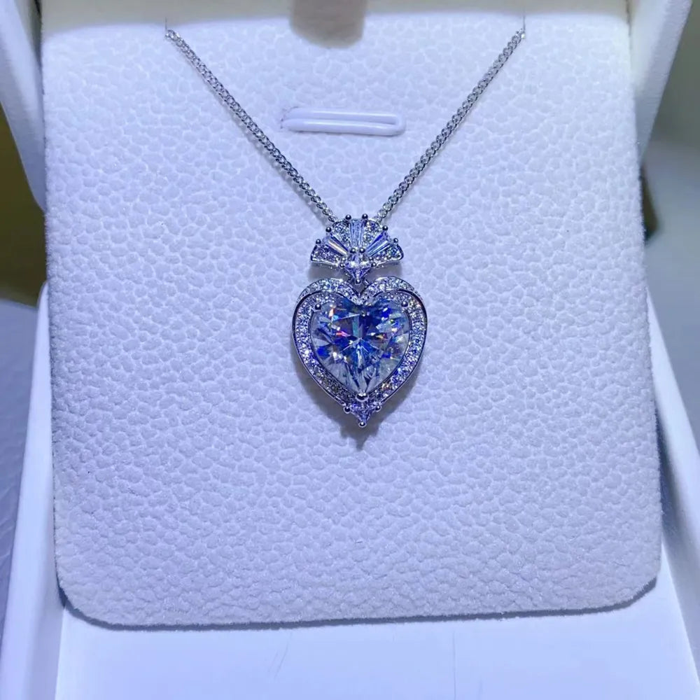 3 Carat Moissanite 925 Sterling Silver Heart Pendant Necklace - Treasured Gift's & More