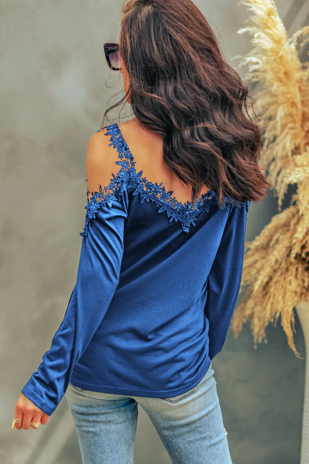 Lace Detail Cold Shoulder Long Sleeve T-Shirt - Treasured Gift's & More