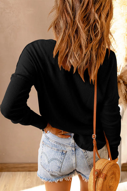 Double Take Full Size Half Button Drop Shoulder T-Shirt - Treasured Gift's & More