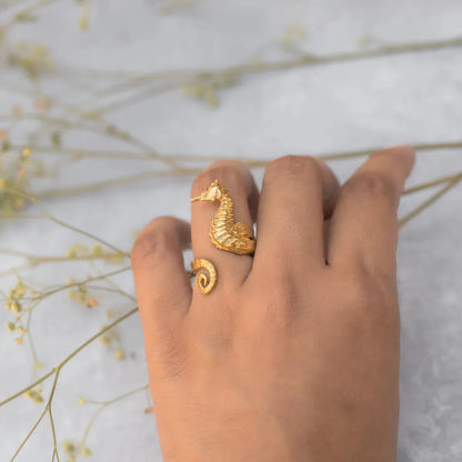 18K Gold-Plated Seahorse Wrap Adjustable Ring - Treasured Gift's & More