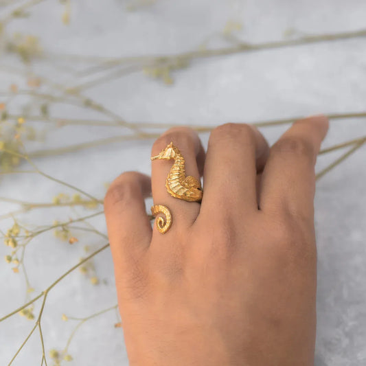 18K Gold-Plated Seahorse Wrap Adjustable Ring - Treasured Gift's & More