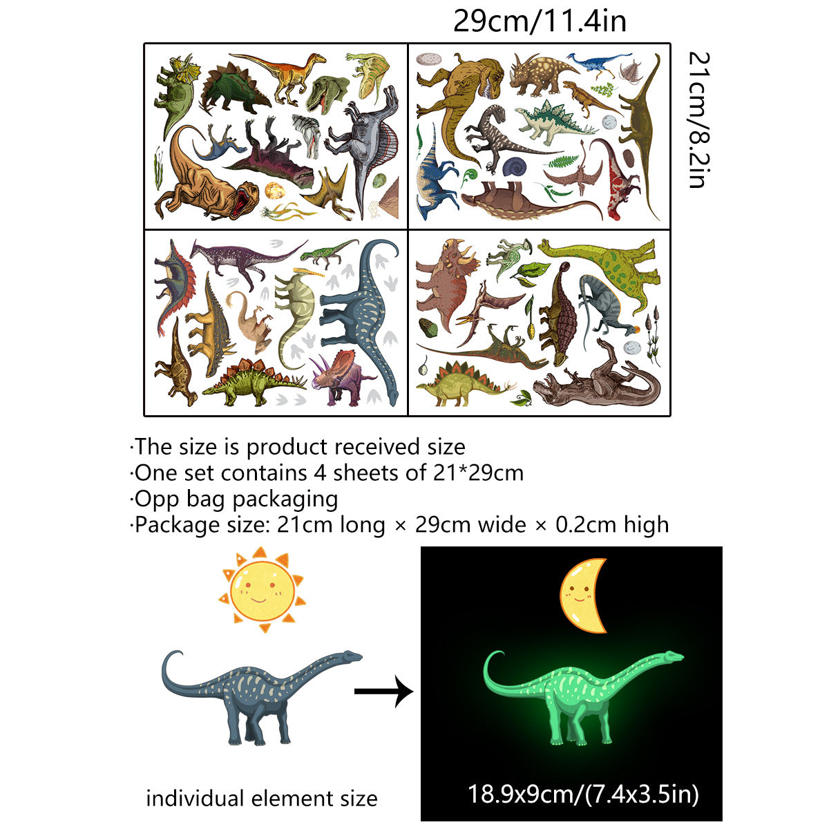 1 Set, Glow In The Dark, Dinosaur Wall Stickers