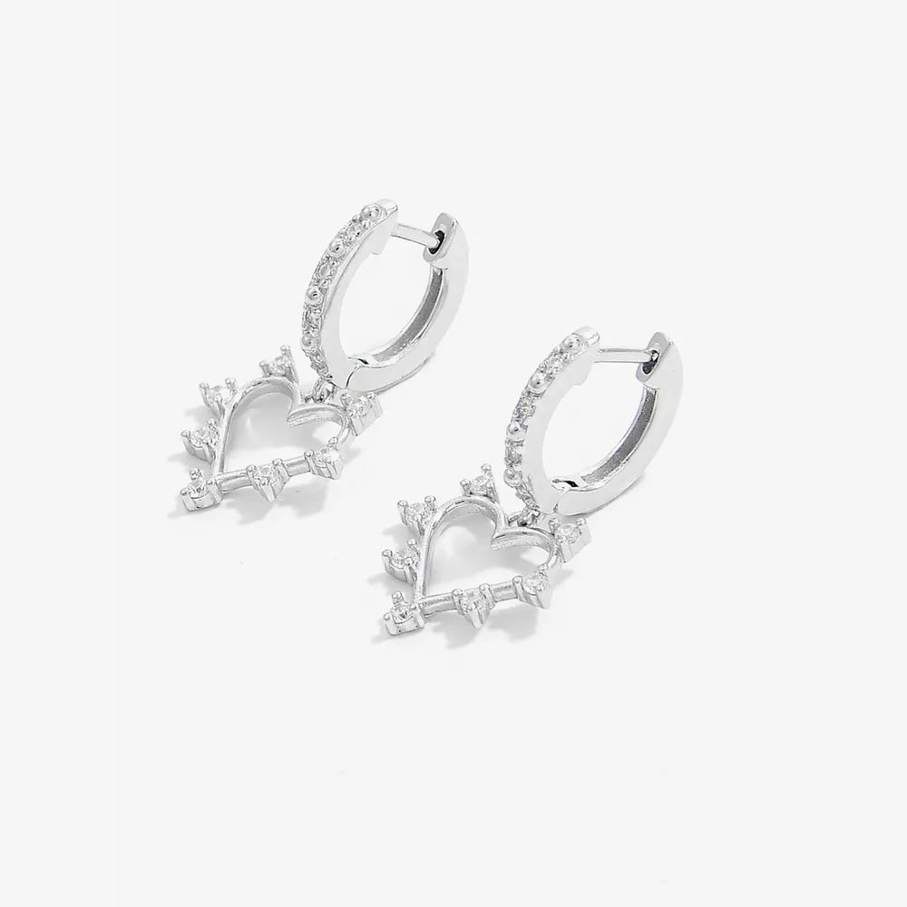 925 Sterling Silver Inlaid Zircon Heart Dangle Earrings - Treasured Gift's & More