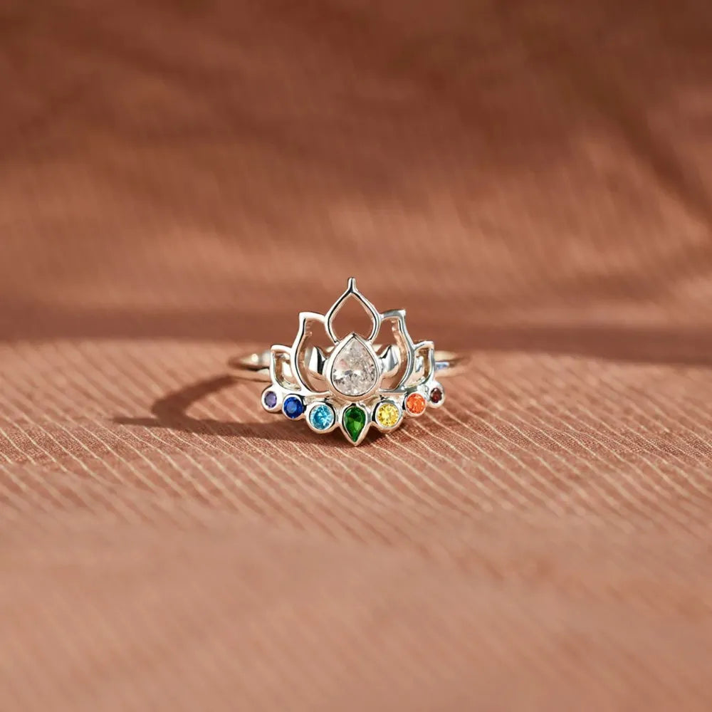 925 Sterling Silver Inlaid Zircon Lotus Shape Ring - Treasured Gift's & More