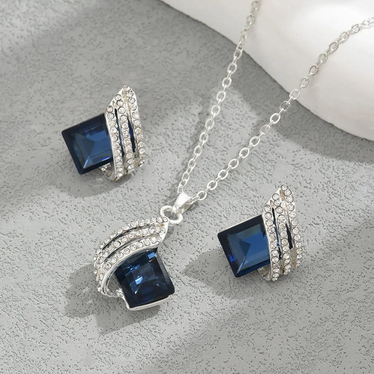 Stainless Steel Crystal Geometric Earrings and Necklace Jewelry Set - Treasured Gift's & More