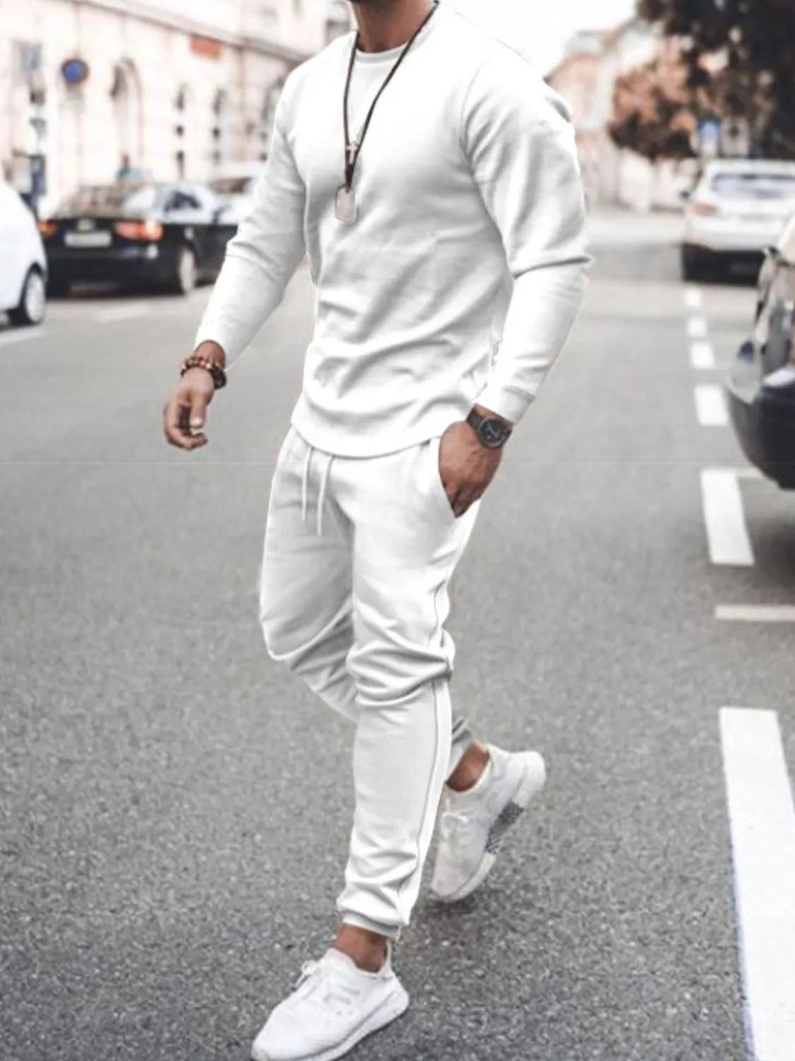 Men's Full Size Round Neck Long Sleeve Top and Pants Set Plus Size - Treasured Gift's & More