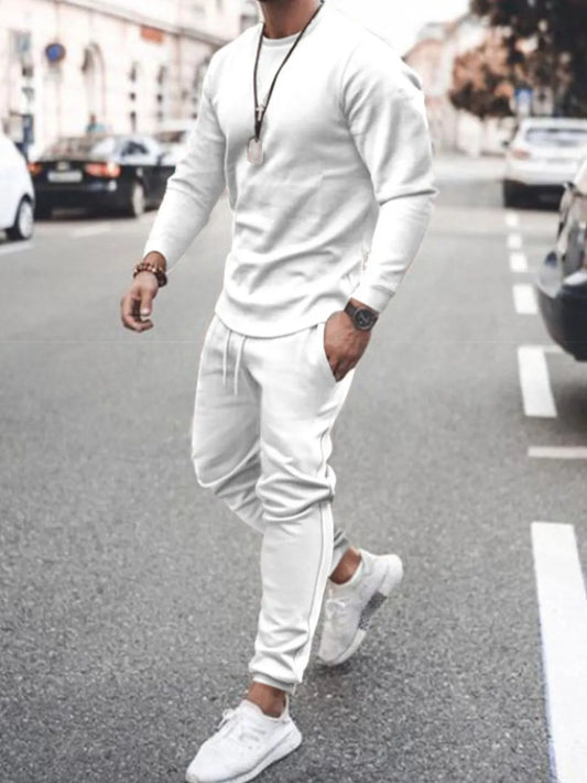Men's Full Size Round Neck Long Sleeve Top and Pants Set Plus Size - Treasured Gift's & More