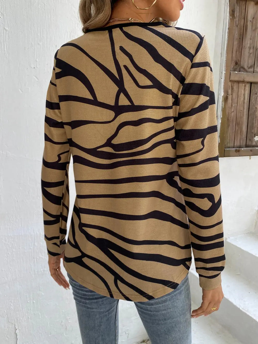 Shiny Printed Half Zip Long Sleeve T-Shirt - Treasured Gift's & More