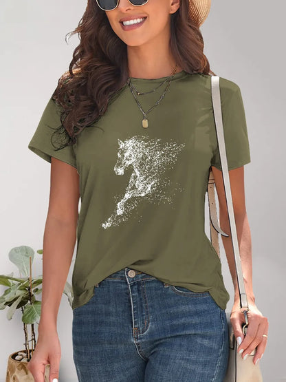 Horse Round Neck Short Sleeve T-Shirt - Treasured Gift's & More