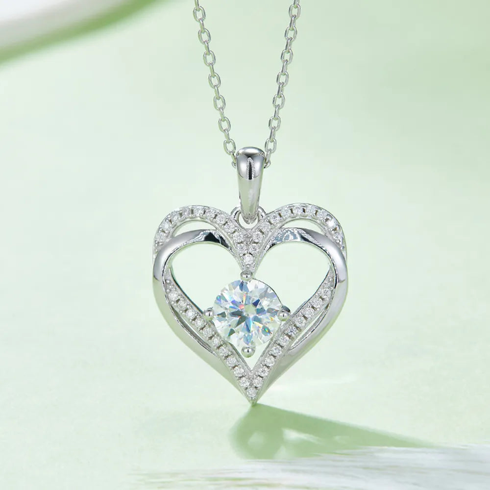 1.2 Carat Moissanite 925 Sterling Silver Heart Necklace - Treasured Gift's & More