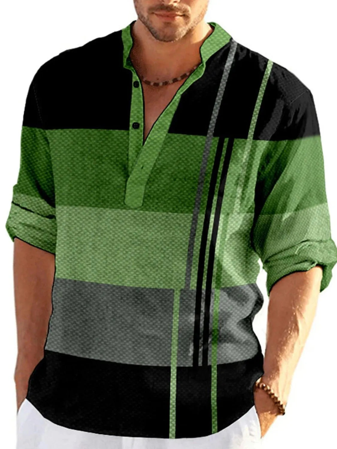 Men's Full Size Color Block Long Sleeve Polo Plus Size - Treasured Gift's & More