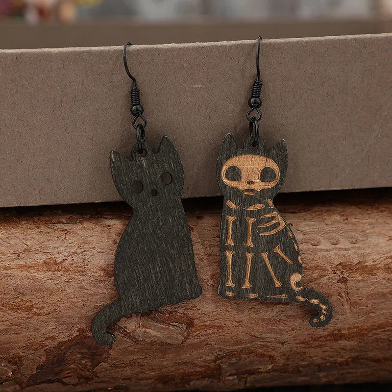 Alloy Hook Wooden Cat Earrings - Treasured Gift's & More