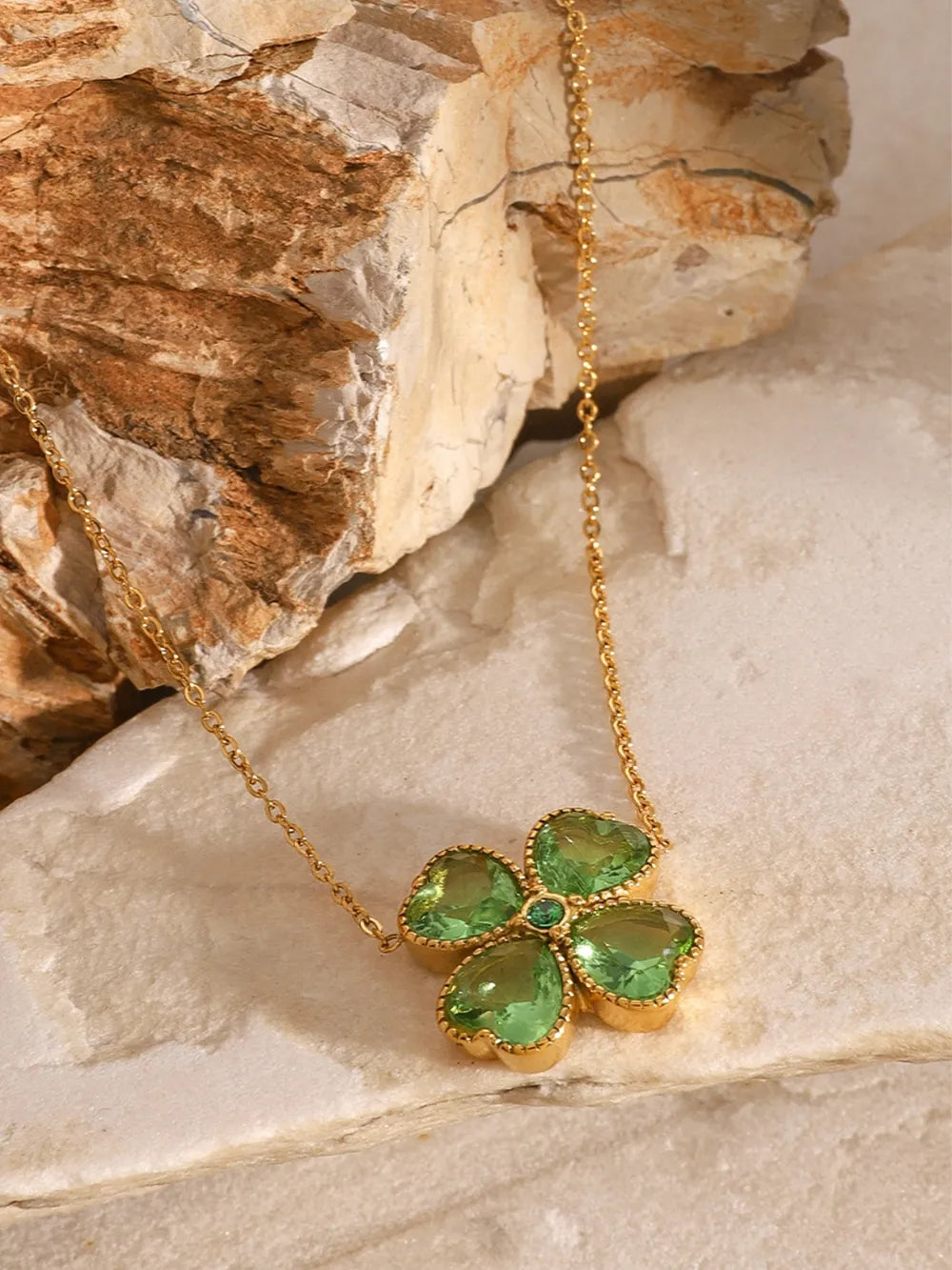 Stainless Steel Zircon Lucky Clover Pendant Necklace - Treasured Gift's & More
