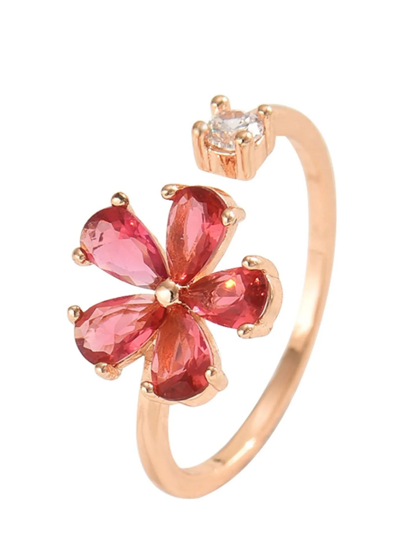 18K Gold-Plated Stainless Steel Zircon Flower Ring - Treasured Gift's & More