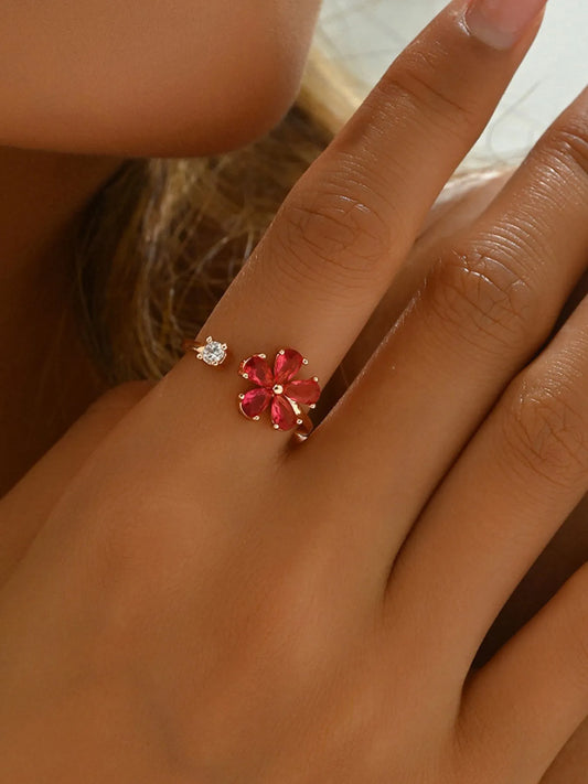 18K Gold-Plated Stainless Steel Zircon Flower Ring - Treasured Gift's & More