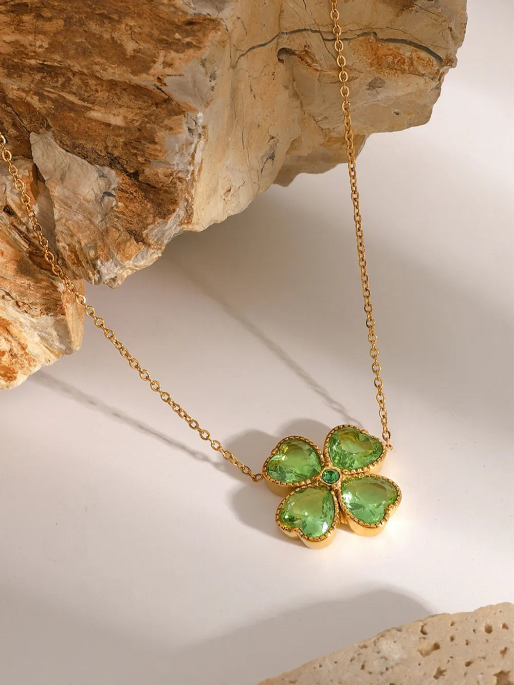 Stainless Steel Zircon Lucky Clover Pendant Necklace - Treasured Gift's & More