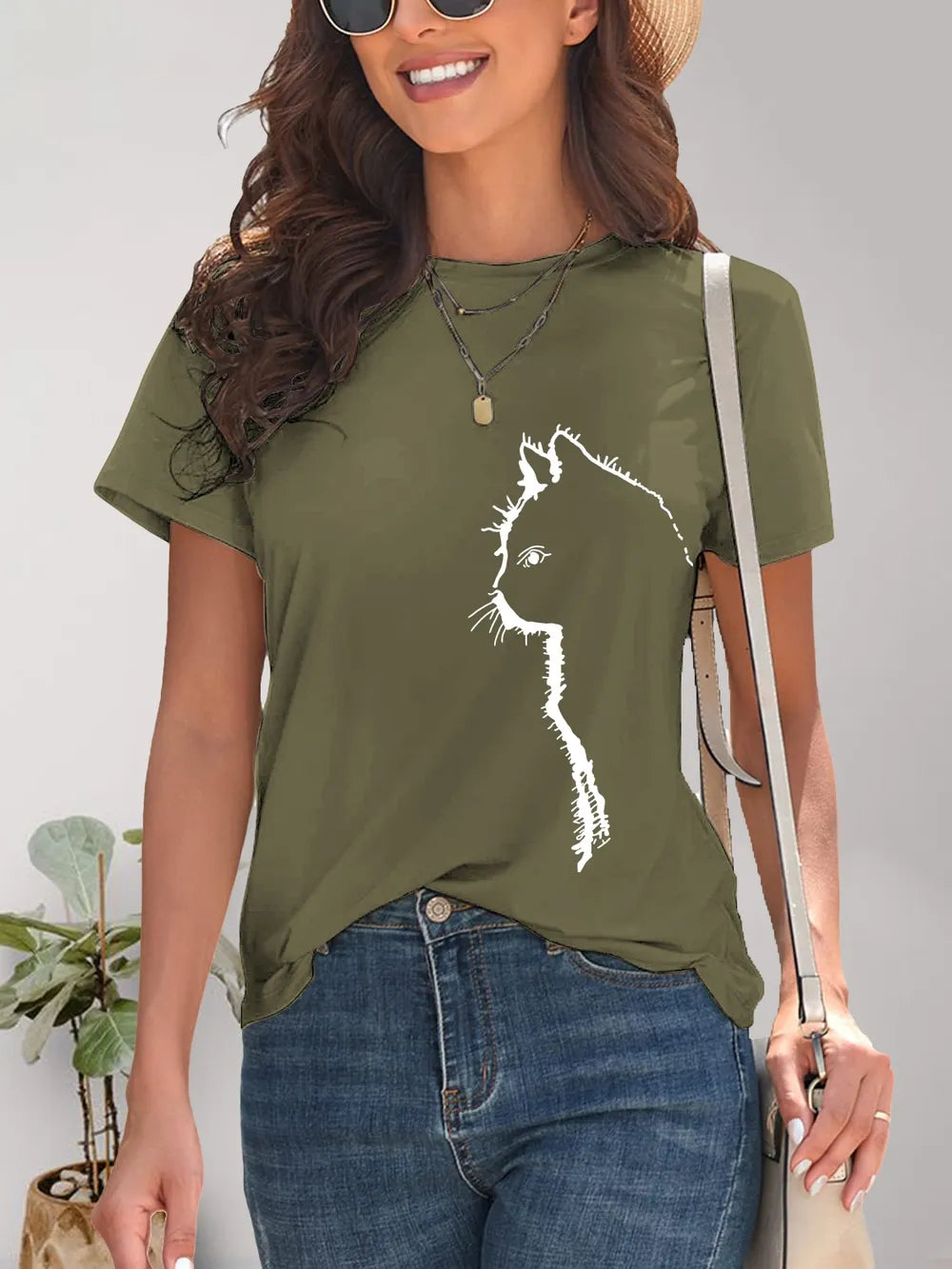 Cat Round Neck Short Sleeve T-Shirt - Treasured Gift's & More