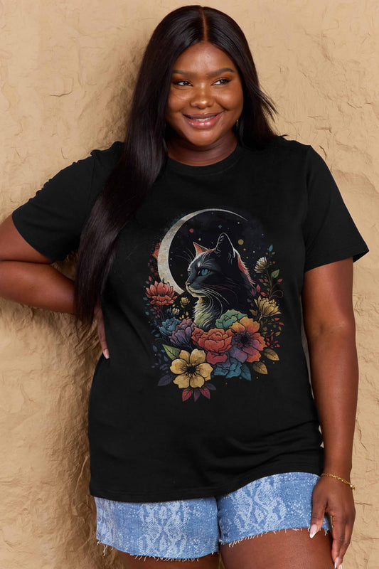 Simply Love Full Size Cat Graphic Cotton Tee - Treasured Gift's & More