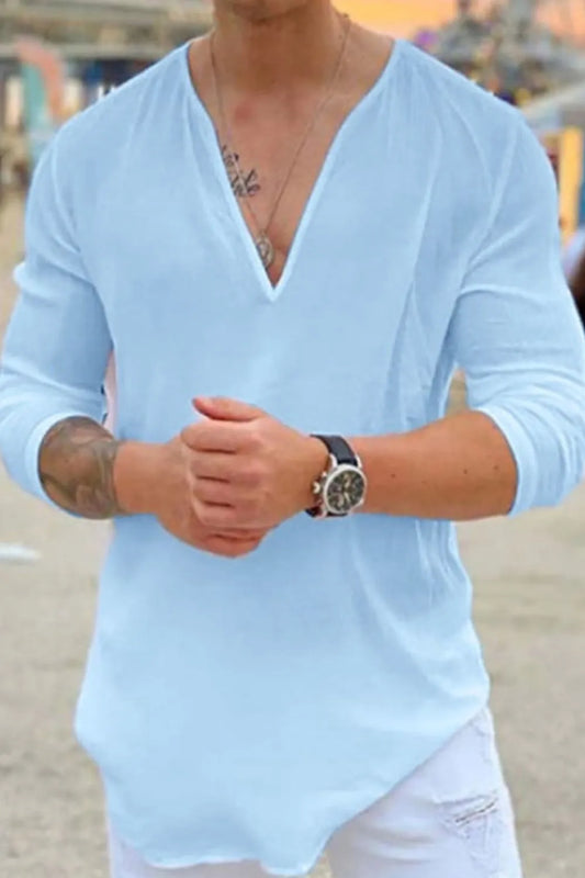 Men's Full Size V-Neck Long Sleeve Top Plus Size - Treasured Gift's & More