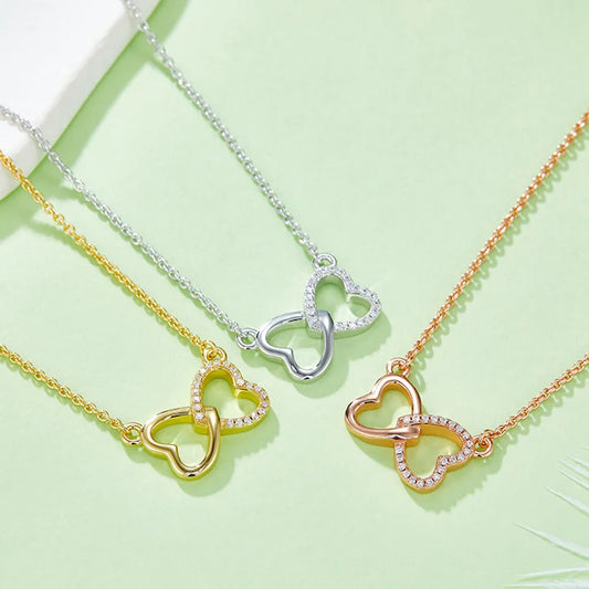 Moissanite 925 Sterling Silver Heart Bow Necklace - Treasured Gift's & More
