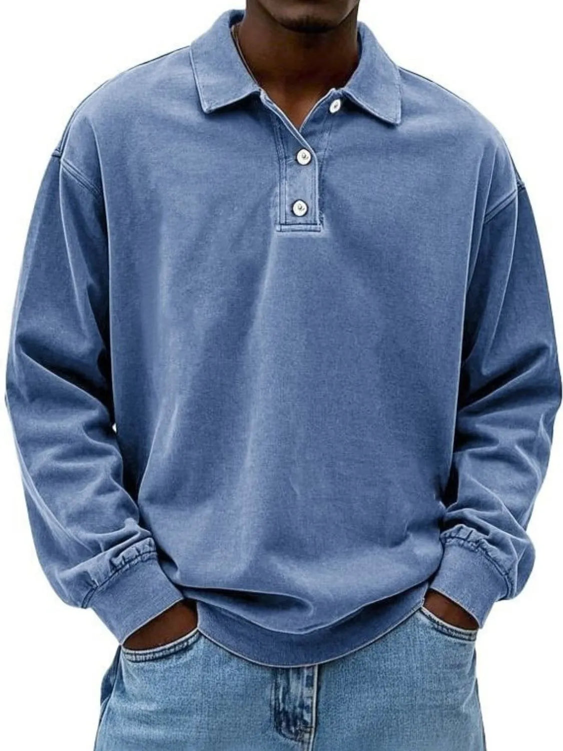 Men's Full Size Collared Neck Long Sleeve Polo Plus Size - Treasured Gift's & More