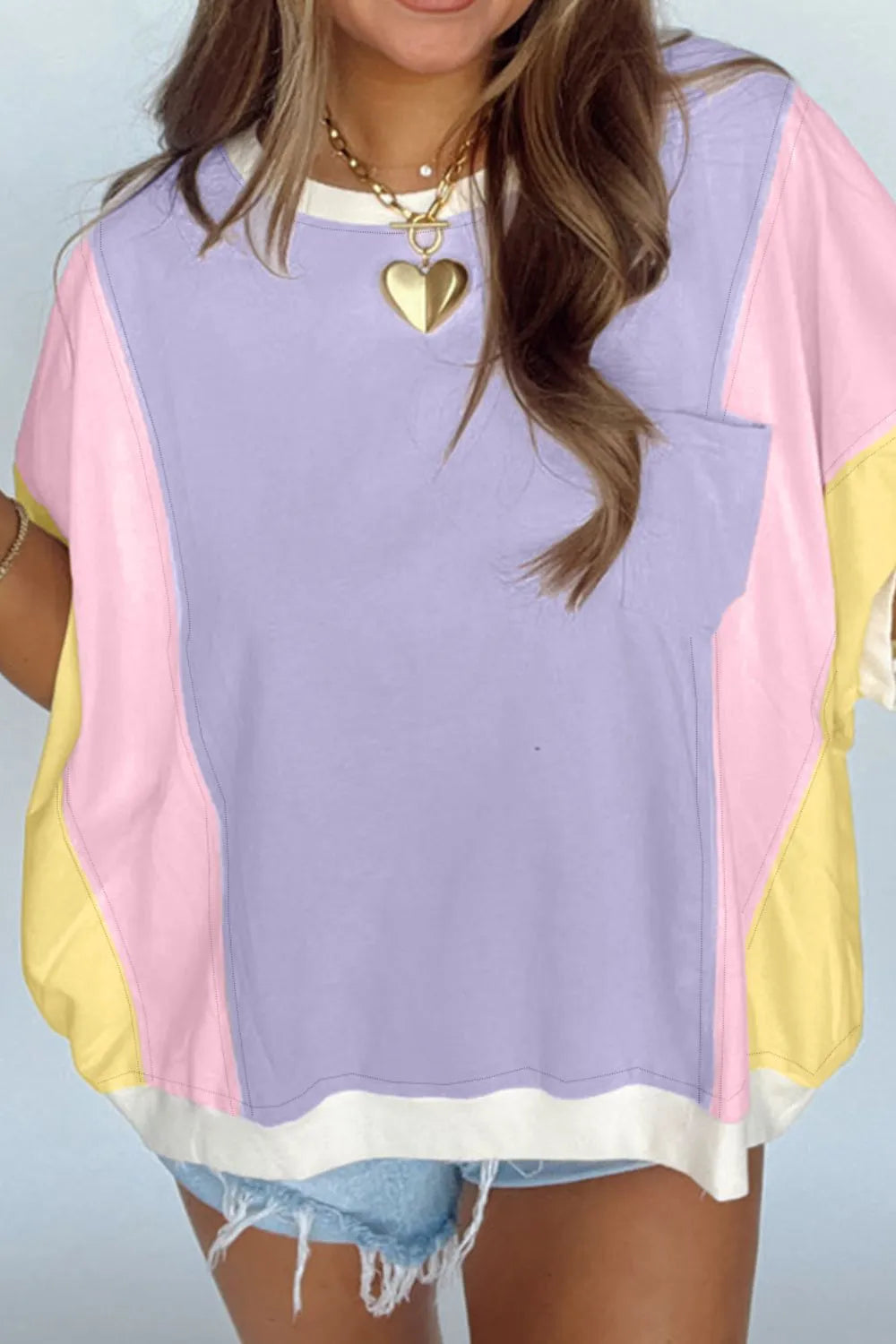 Color Block Patchwork Half Sleeve Oversized T Shirt - Treasured Gift's & More