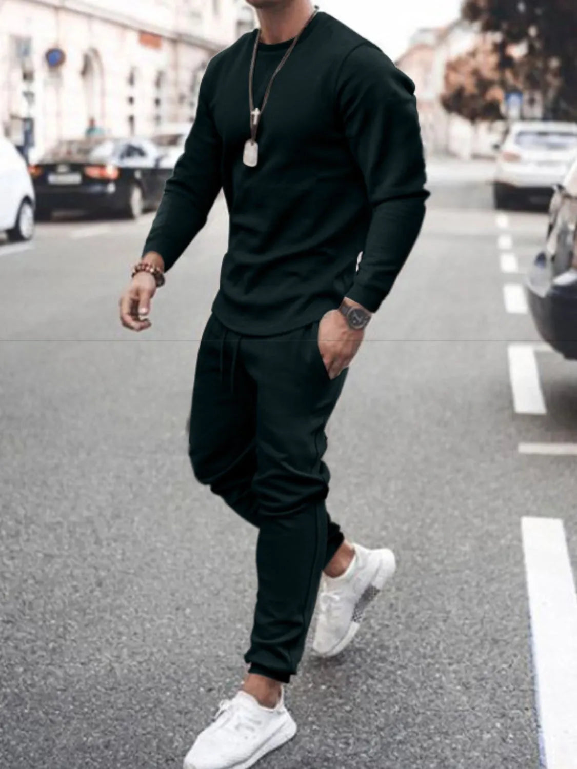 Men's Full Size Round Neck Long Sleeve Top and Pants Set Plus Size - Treasured Gift's & More