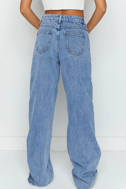 Mid Rise Asymmetrical Waist Wide Leg Jeans - Treasured Gift's & More