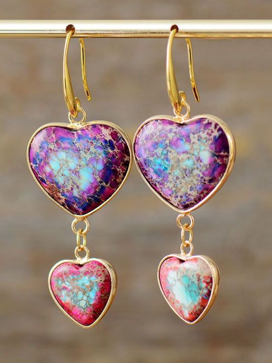 Heart Shape Imperial Jasper Dangle Earrings - Treasured Gift's & More
