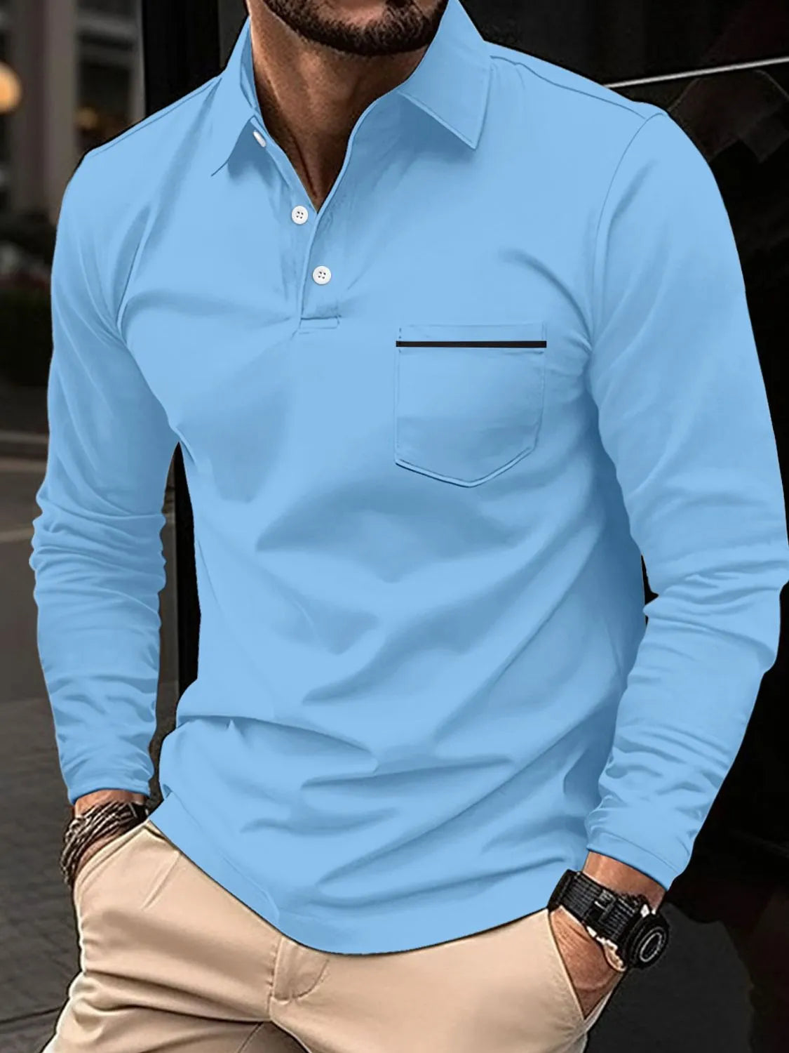 Men's Full Size Button Detail Long Sleeve Polo Plus Size - Treasured Gift's & More