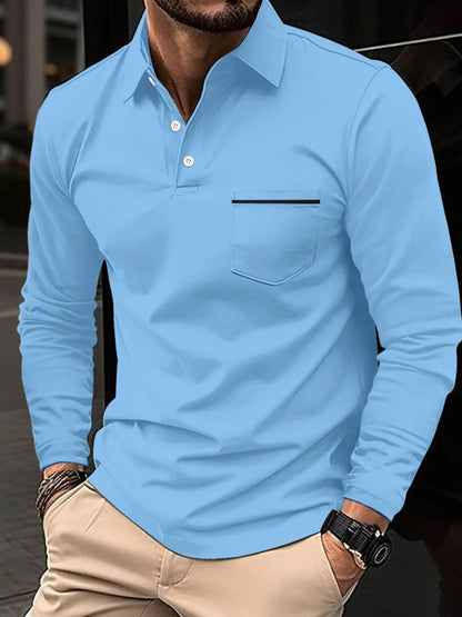 Men's Full Size Button Detail Long Sleeve Polo Plus Size - Treasured Gift's & More