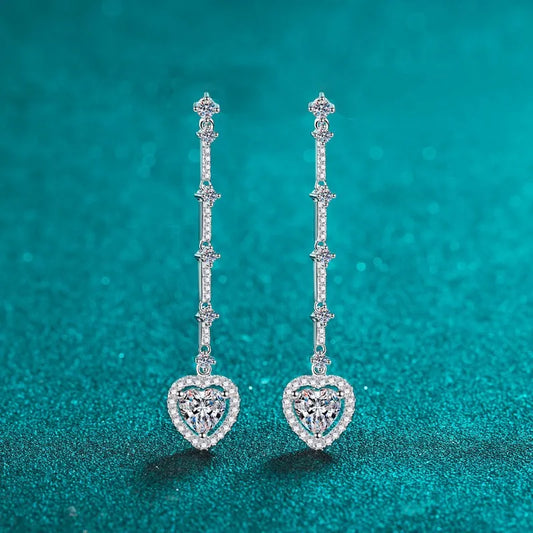 2 Carat Moissanite Zircon 925 Sterling Silver Heart Earrings - Treasured Gift's & More