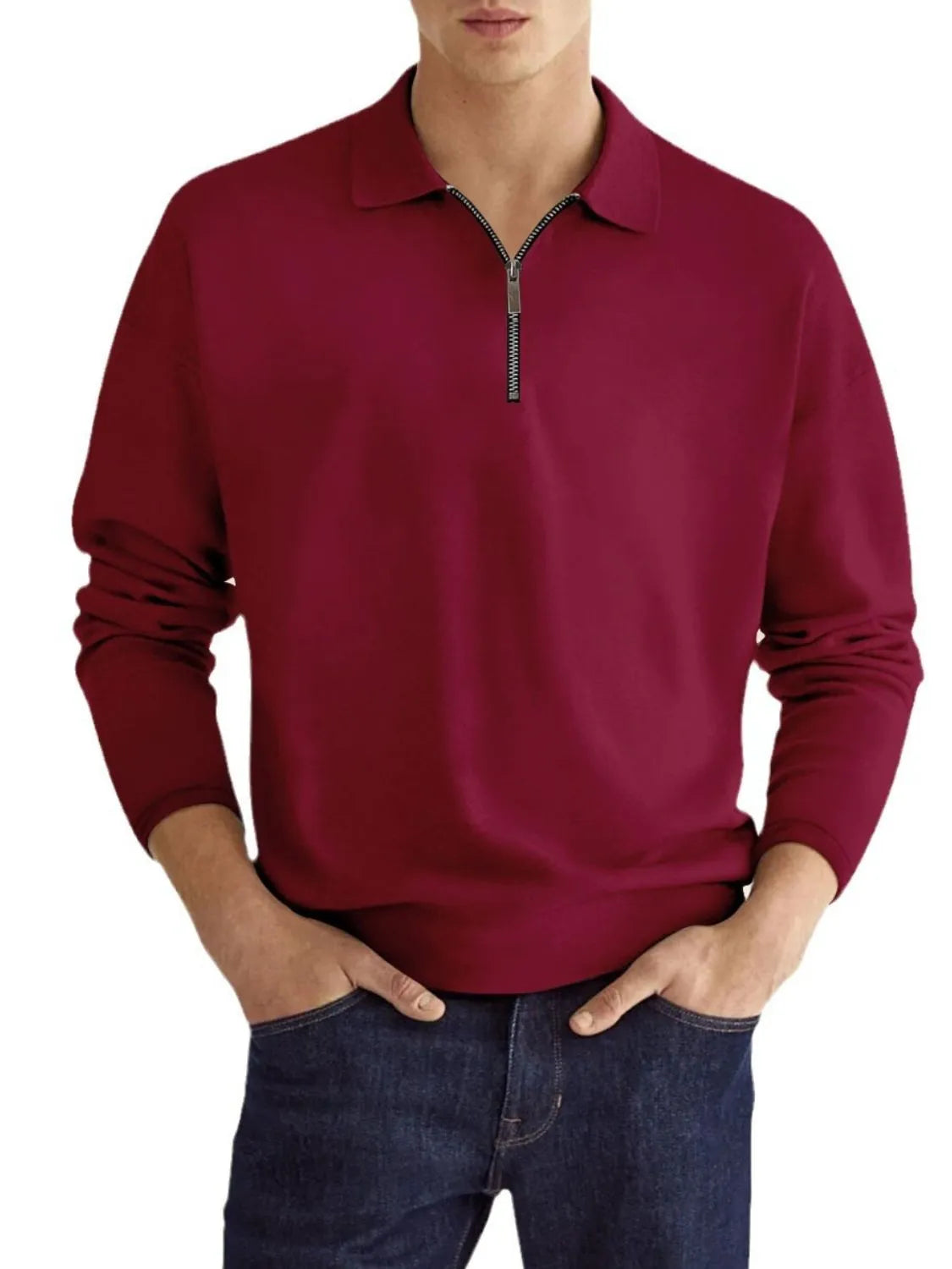 Men's Full Size Collared Neck Long Sleeve Polo Plus Size - Treasured Gift's & More