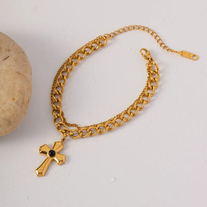 Stainless Steel Imitation Gemstone Cross Shape Pendant Bracelet - Treasured Gift's & More