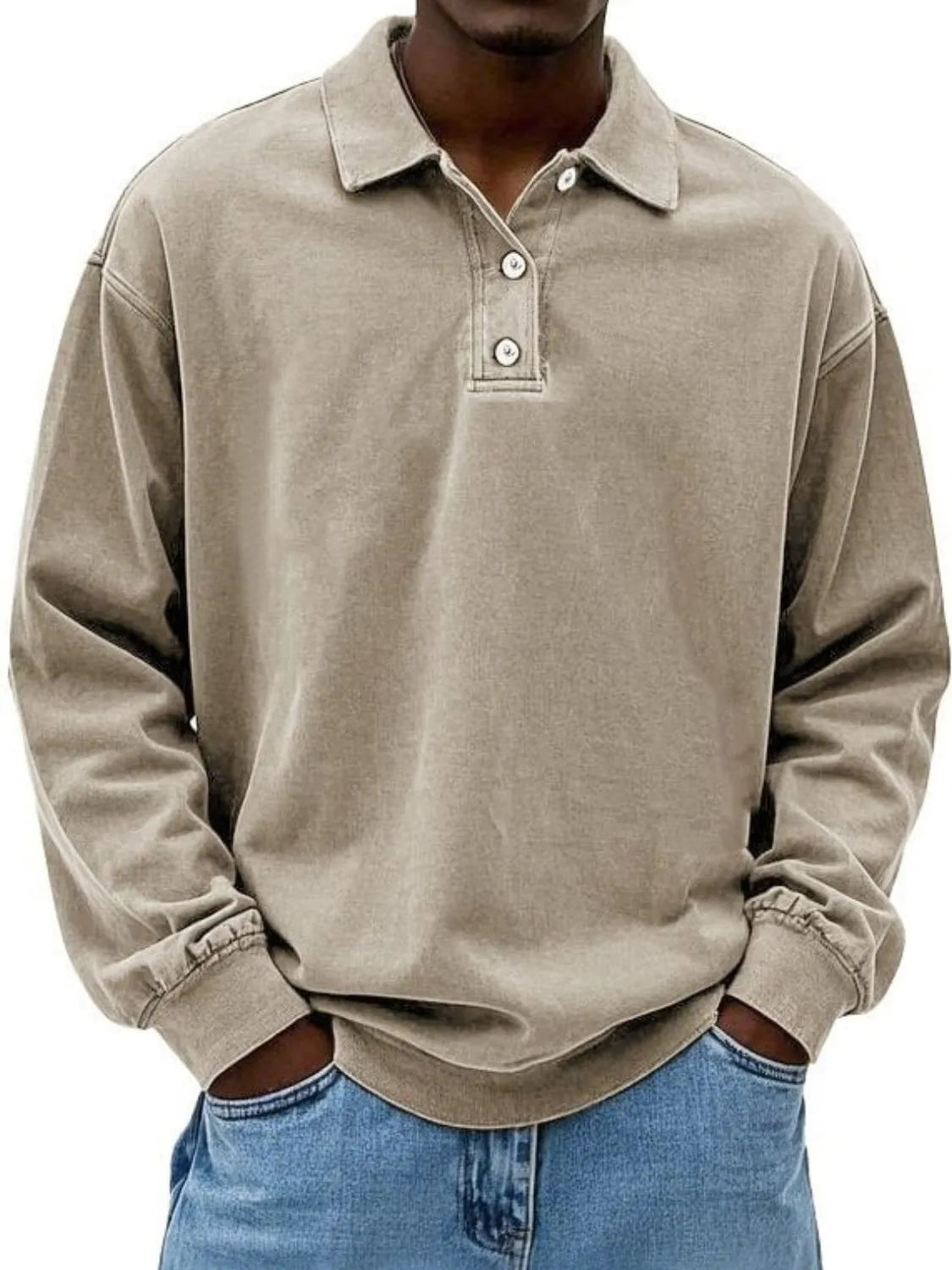 Men's Full Size Collared Neck Long Sleeve Polo Plus Size - Treasured Gift's & More