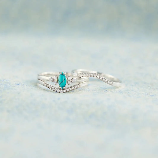Artificial Turquoise V Shape Inlaid Zircon Ring - Treasured Gift's & More