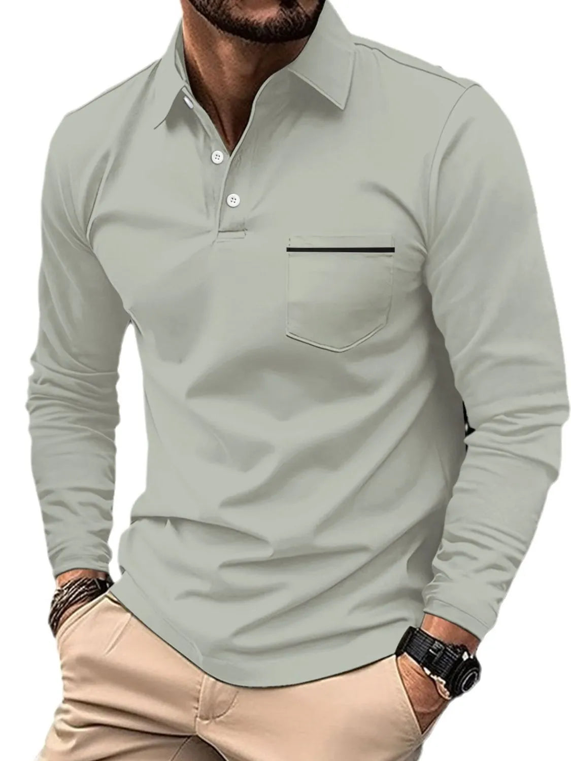 Men's Full Size Button Detail Long Sleeve Polo Plus Size - Treasured Gift's & More
