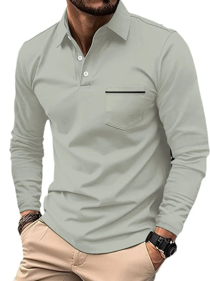 Men's Full Size Button Detail Long Sleeve Polo Plus Size - Treasured Gift's & More