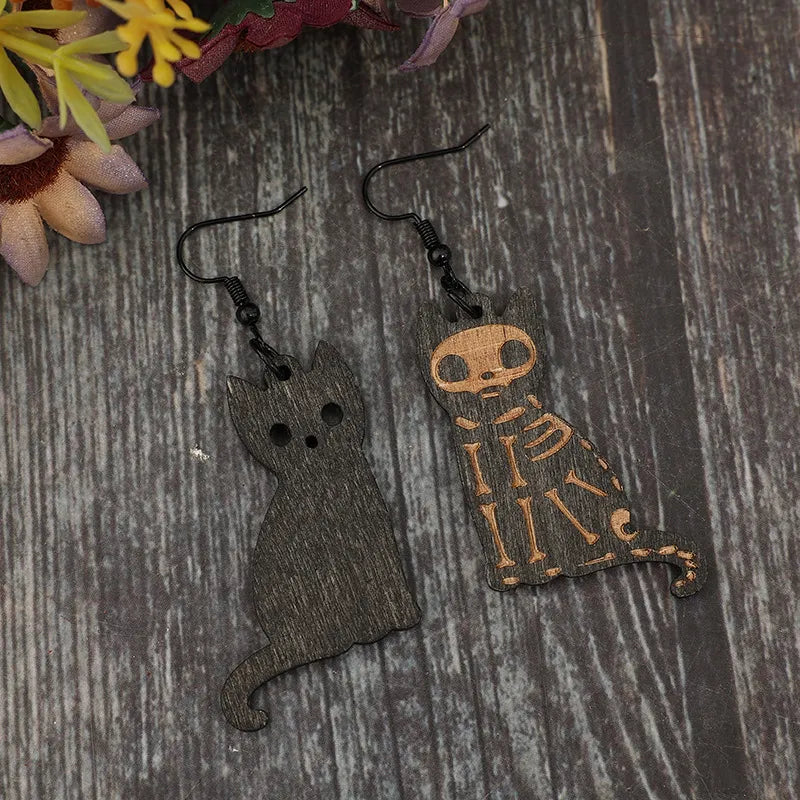 Alloy Hook Wooden Cat Earrings - Treasured Gift's & More